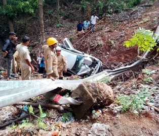 Youth killed, 4 serious as car falls off Karmalghat