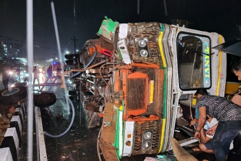 Miraculous escape for passengers as bus turns turtle in Mapusa