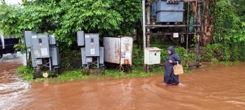 Haphazard road digging work at Neura results in waterlogging