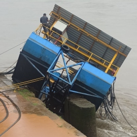 Suction pump, filtration tank pulled out of Mhadei river