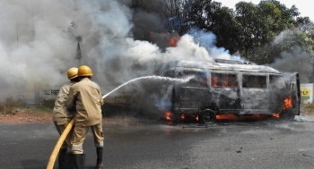 Lucky escape for tourists as vehicle catches fire