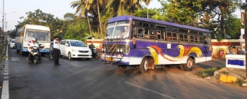 Lone entry, exit point for buses causes traffic bottleneck