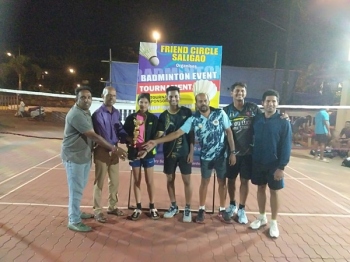 Swapnil and team badminton champions at Saligao