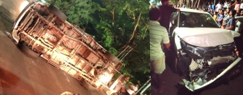 Mishap between rental car, mini goods vehicle creates chaos at Varca