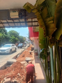 Smart city work: pavement excavated to lay pipeline
