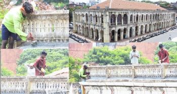 Workers undertake repairs of MMC heritage building