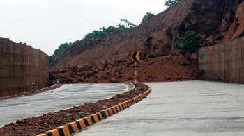 Retaining wall along NH-66 bypass at Naibag-Poraskade collapses
