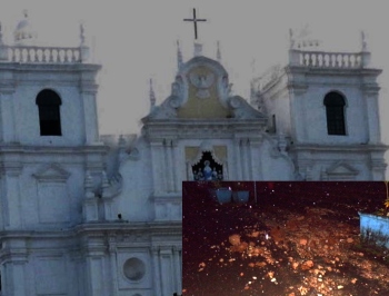 Lightning strikes belfry tower of Holy Spirit Church at Margao