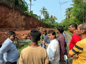 MLA, railway officials inspect retaining wall project in Vasco