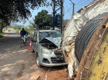 Driver unhurt as car rams into cable drum