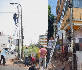A day after Power dept cut cables, workers restore cables on electric poles in Margao
