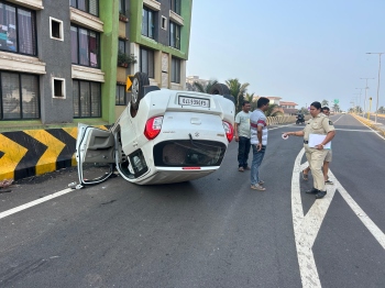 Car overturns on newly opened port connectivity flyover