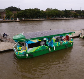 Privately built solar-electric hybrid catamaran sets sail