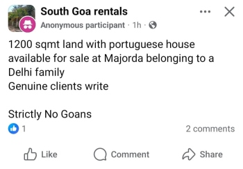 Property sale ad barring Goans triggers outrage