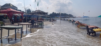 Sea water floods beach shack at Majorda