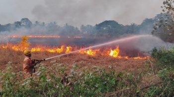 Grass set ablaze at Quitula, Gawar in Aldona