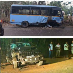 16 injured as mini-bus, Thar collide head-on in Bicholim