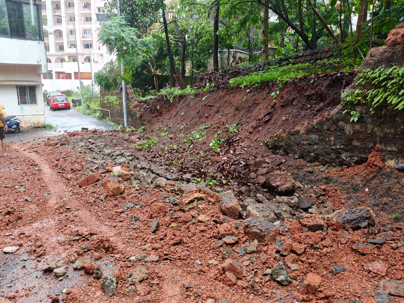 Aquem housing society retaining wall collapses