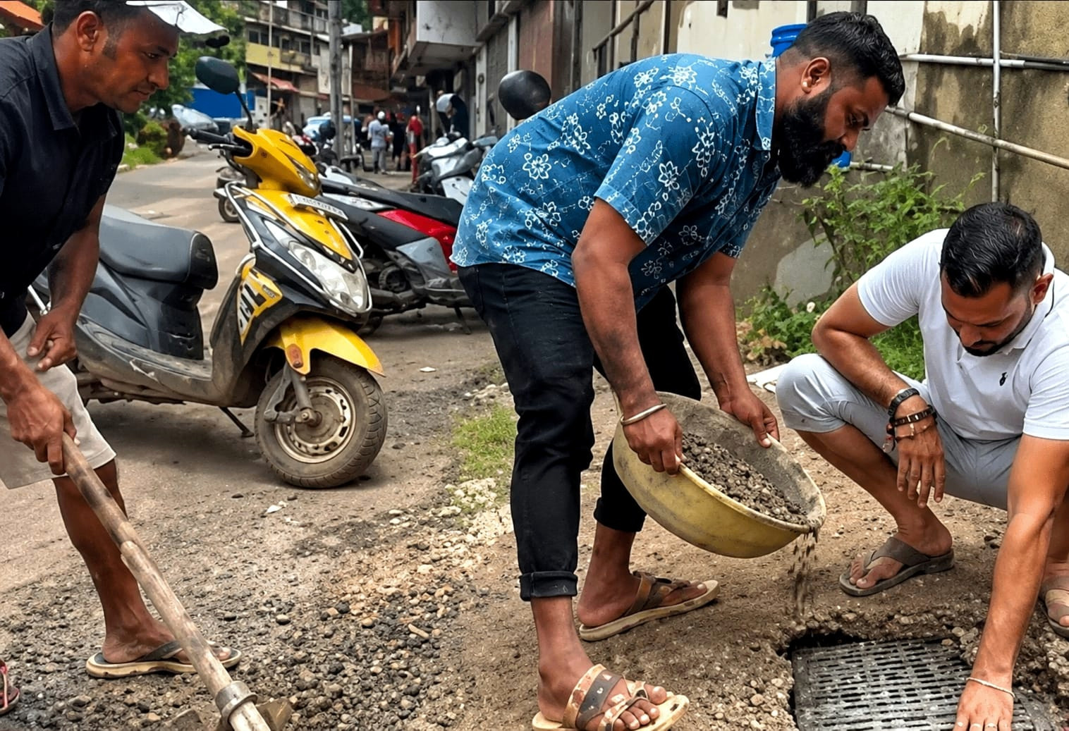 Youth fill pothole on road to Curchorem school
