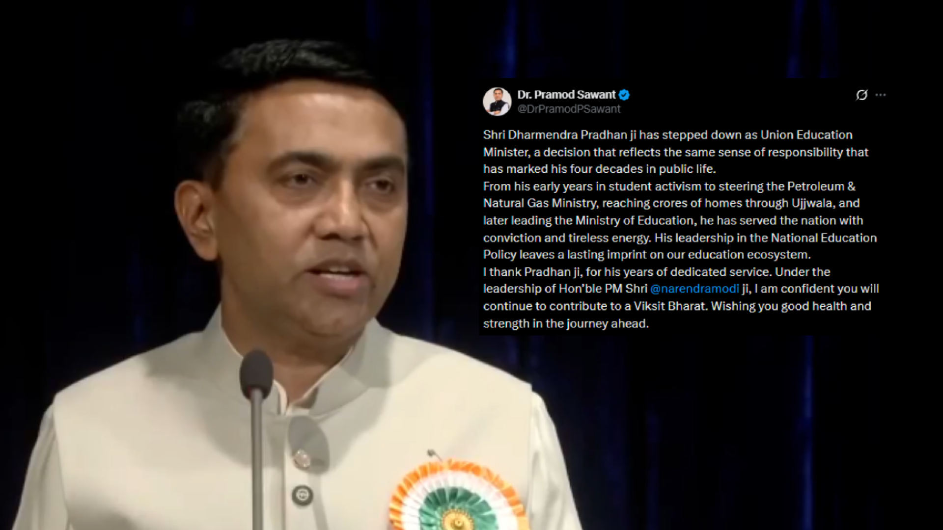 CM Pramod Sawant praises Dharmendra Pradhan fol...