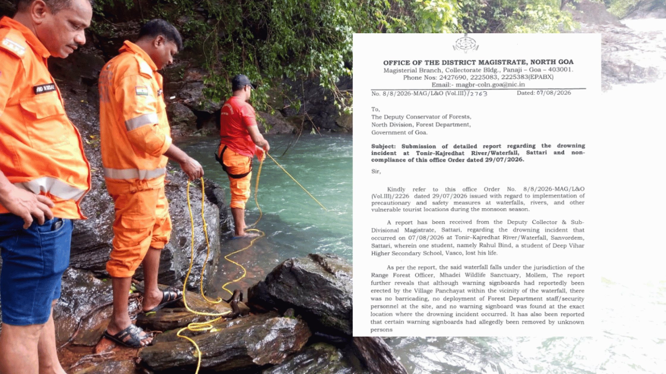 North Goa Collector seeks Forest Dept report over student drowning; questions safety lapses