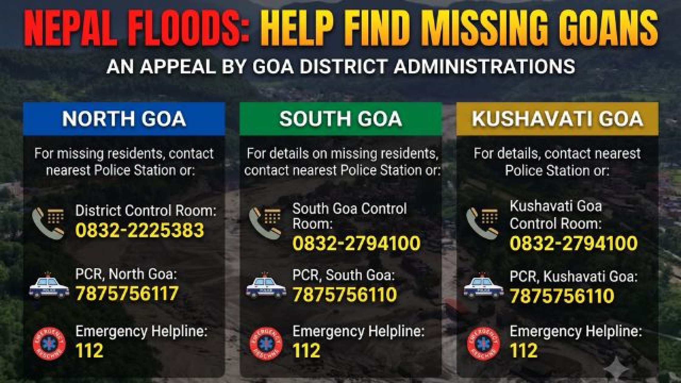 Goa authorities seek information on residents missing after Nepal flash floods