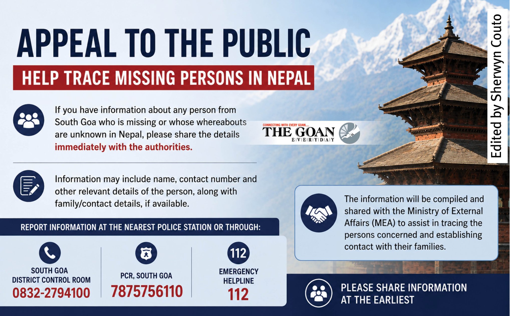 South Goa authorities seek info on people missing in Nepal