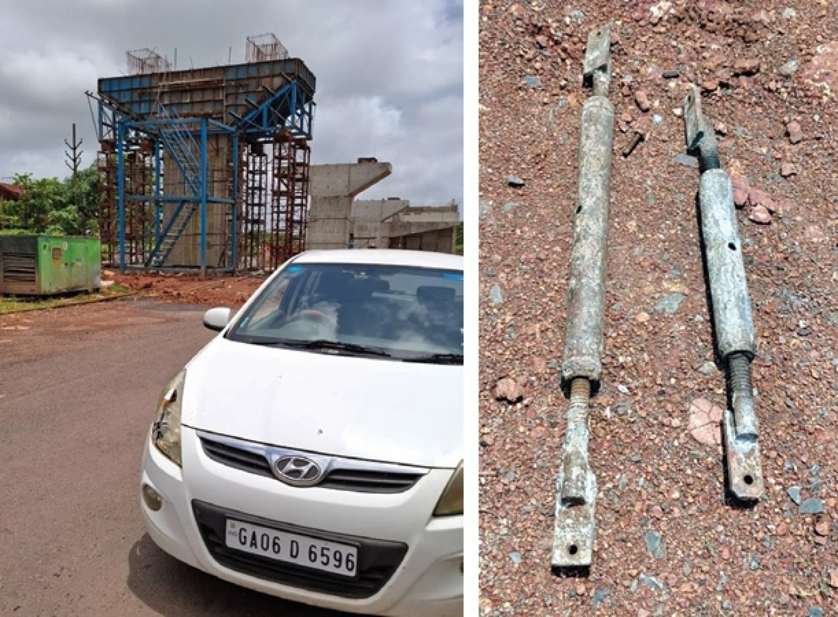 Car damaged as iron rod falls from Dabolim flyo...