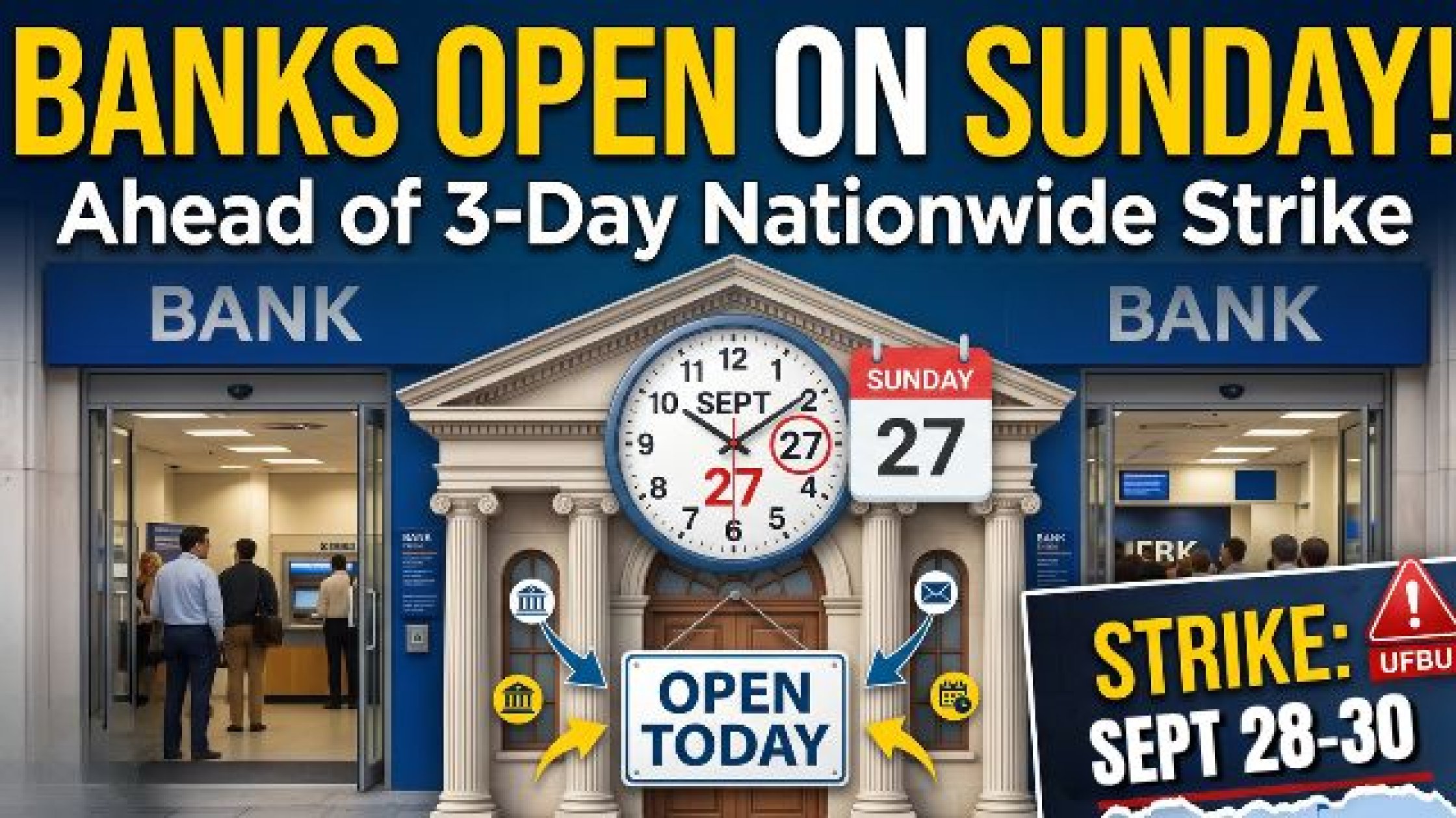 Banks to remain open on Sunday ahead of strike