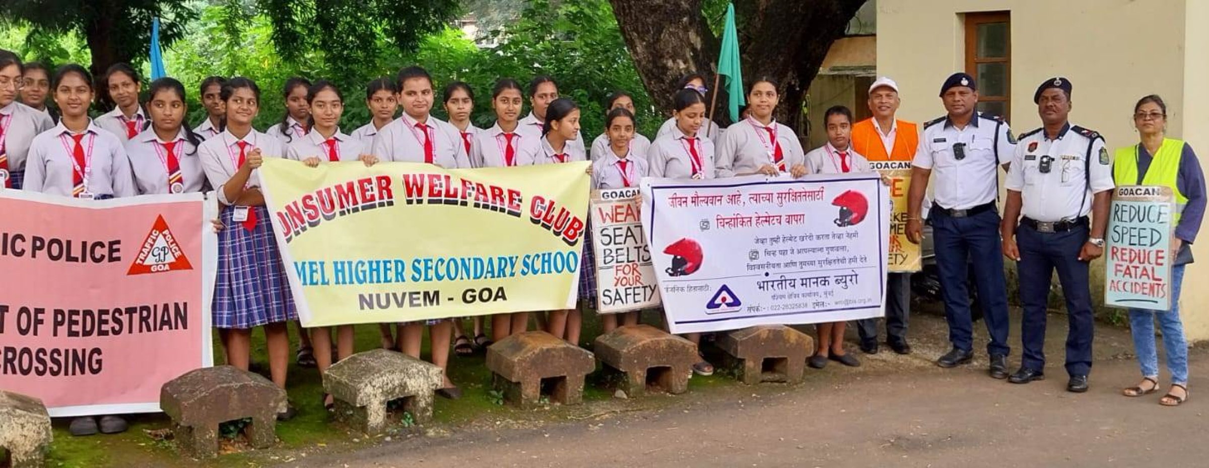 Students hold road safety awareness action outside Nuvem college gate