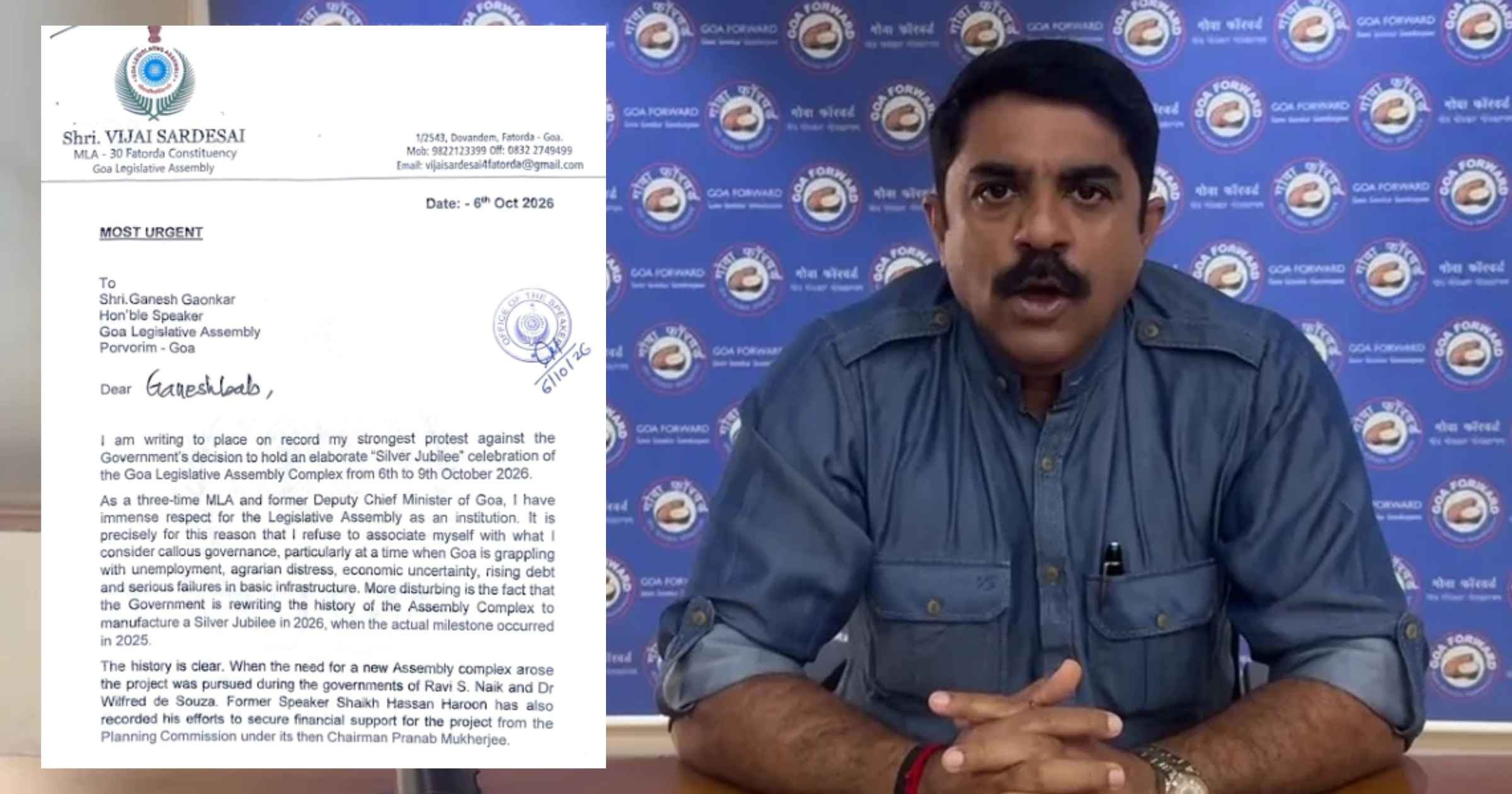 Vijai Sardesai refuses to attend Assembly Complex Silver Jubilee celebrations