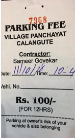 Another black dot on Calangute: `â€‰100 for parking in coastal village!