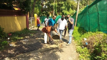 Activist patches potholed road in New Vaddem at own cost
