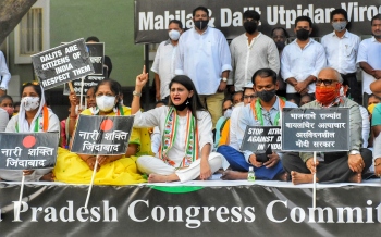 Mahila Congress holds dharna to highlight crimes against women