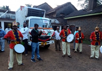 Brass band greets arrival of Covid vaccine in Belagavi