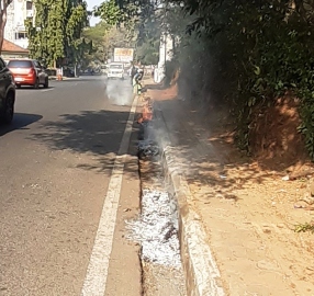 Margao civic workers set fire to tree waste on roadsides