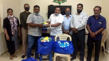 Panchayats Minister hands out masks, sanitisers on BJP foundation day