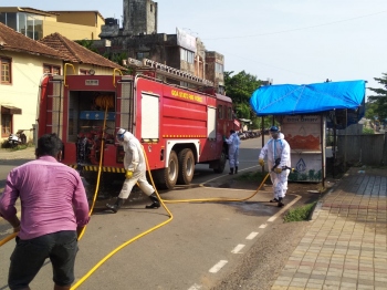 Fire services sanitise Curchorem market area