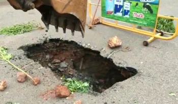 Part of road caves in at Margao