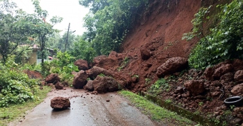 Landslide blocks village main road in Loliem