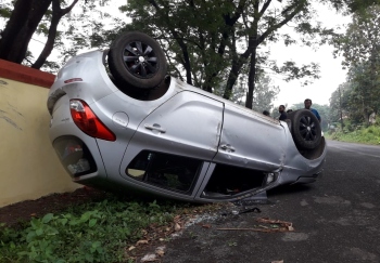 Lucky escape for occupants as car overturns