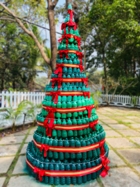 Bennet and Bernard creates Christmas tree with plastic bottles