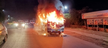 Minibus catches fire at Chicalim
