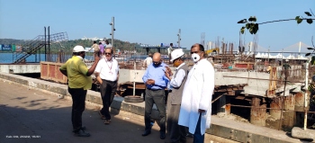 Officials inspect project work near Mandovi Jetty