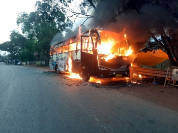 Kerala tourist bus catches fire at Banastarim bridge