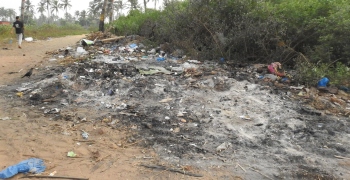 Waste disposed off by burning behind bushes on Colva beach