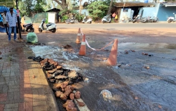 Water line bursts during cabling work in Mapusa