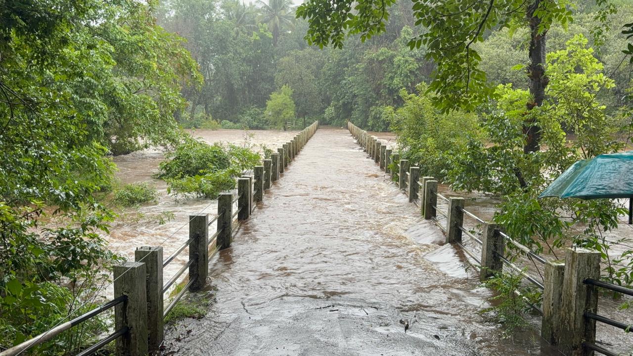 Bridge goes underwater after heavy rain